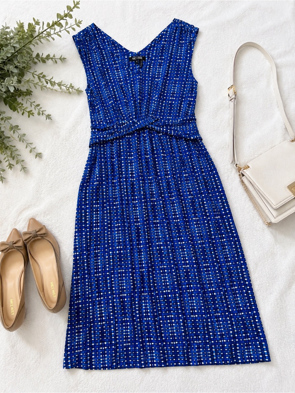 NIC+ZOE Royal Blue Printed V‑Neck Midi Dress